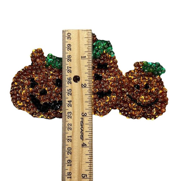 4 Vtg Homemade Halloween Frig Magnets Witches Pumpkins EUC Sequins Beads - Picture 7 of 14